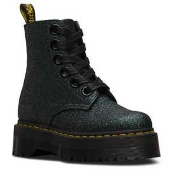 Dr. Martens Molly Glitter Green Chunky Boots - RARE